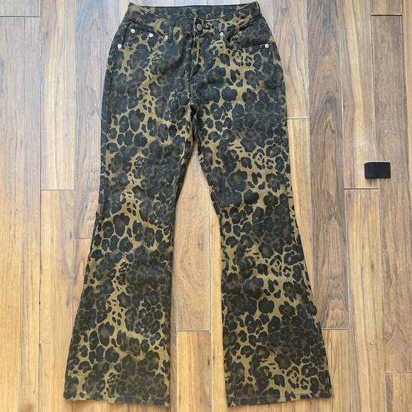 Denim - Leopard Print Flare Jeans